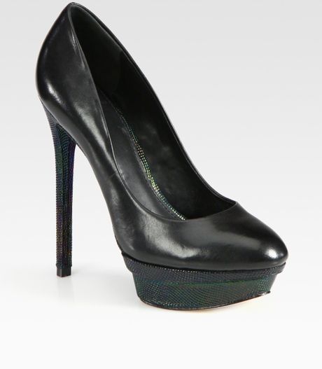 B Brian Atwood Stingrayprint Leather Platform Pumps in Black - Lyst