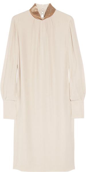 Chloé Embellished Silk Crepe De Chine Dress in Purple (khaki) - Lyst