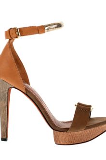 Lanvin Satin-finished Camel Calfskin Sandals with Wooden Heel and Platform - Lyst