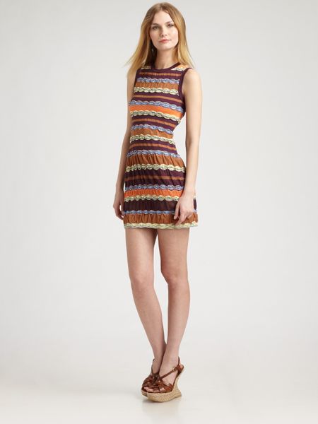 M Missoni Striped Tank Dress in Brown (eggplant) - Lyst