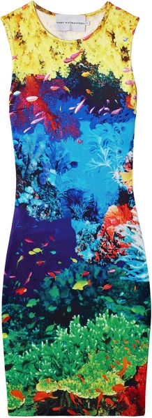 Mary Katrantzou Fish Print Sleeveless Jersey Dress - Lyst