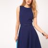 Asos Fit And Flare Dress With Belt in Blue (navy) - Lyst