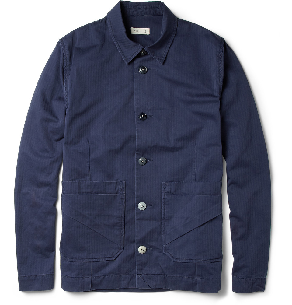 Folk Lightweight Herringbone Cotton Jacket in Blue for Men Lyst