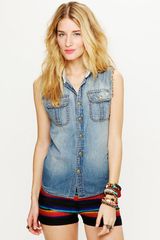 Free People Sleeveless Denim Shirt
