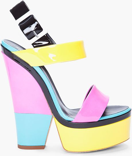 Giuseppe Zanotti Patent Colorblock Sandal in Multicolor (yellow) - Lyst