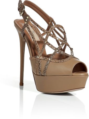 Valentino Tan Studded Platform Sandals - Lyst