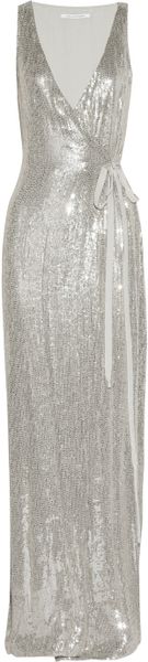 Diane Von Furstenberg Yazhi Sequined Silk Chiffon Gown in Silver (gray) - Lyst
