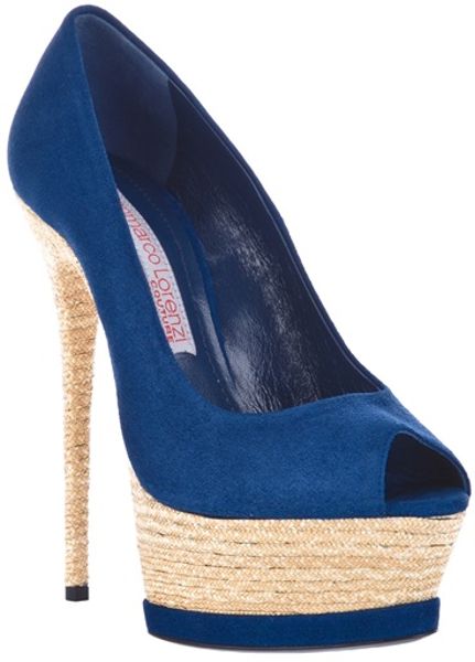 Gianmarco Lorenzi Peep Toe Shoe in Blue - Lyst