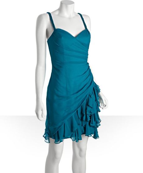 Hoaglund New York Blue Lagoon Chiffon Beaded Strap Ruffle Dress in Blue - Lyst
