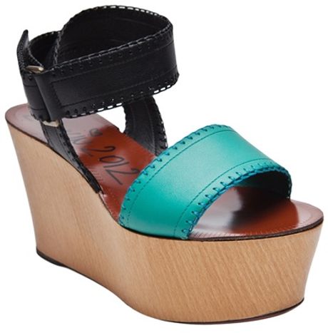 Lanvin Twotone Wedge Sandal in Blue (teal) - Lyst