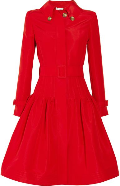 Oscar De La Renta Full Skirted Silk Faille Coat in Red (rose) - Lyst