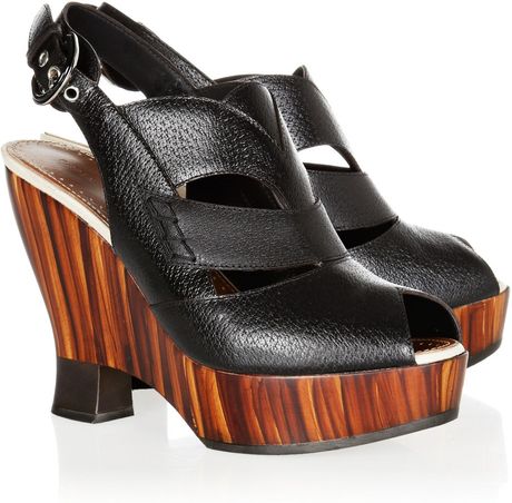 Proenza Schouler Cutout Leather and Wooden Wedge Sandals in Black - Lyst