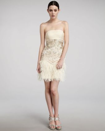  Strapless Feather-detail Dress 