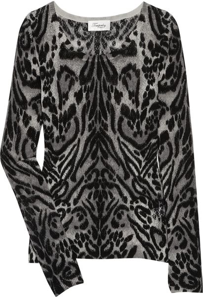 Temperley London Animalprint Merino Wool Sweater in Gray (black) - Lyst