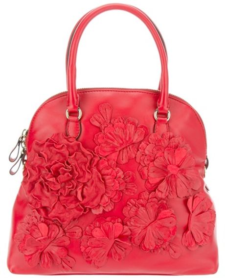 Valentino Leather Floral Bag In Red (floral) 