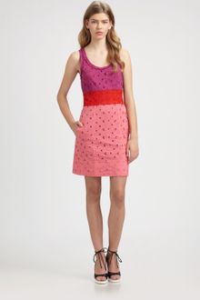 Sonia By Sonia Rykiel Eyelet Colorblock Tank Dress - Lyst