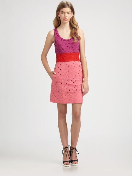 Sonia By Sonia Rykiel Eyelet Colorblock Tank Dress in Purple (black) - Lyst