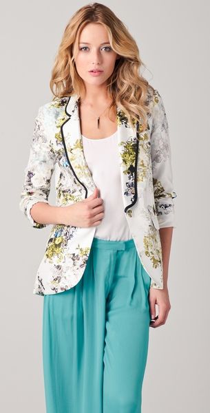  Bouquet Print Tuxedo Jacket 