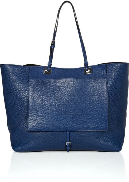Jil Sander Texturedleather Tote in Blue (navy) - Lyst