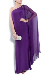Notte By Marchesa One Shoulder Chiffon Sleeve Gown