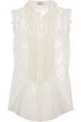 L'Wren Scott Ruffled Lace and Tulle Blouse