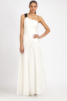 Ml Monique Lhuillier Asymmetrical Silk Gown - Lyst