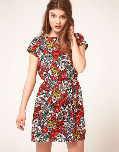 Asos Collection Asos Skater Dress in Floral Print in Floral (red) - Lyst