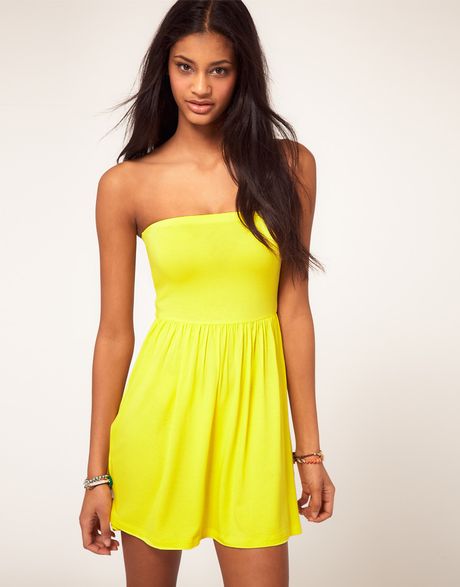 Asos Collection Asos Bandeau Skater Dress in Yellow | Lyst