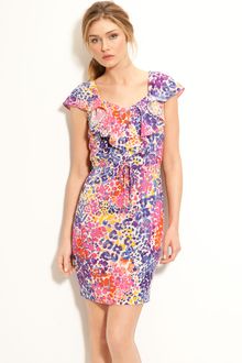 Calvin Klein Ruffled Cap Sleeve Crêpe De Chine Dress - Lyst