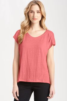 Eileen Fisher Box Pleat Linen Jersey Tee - Lyst