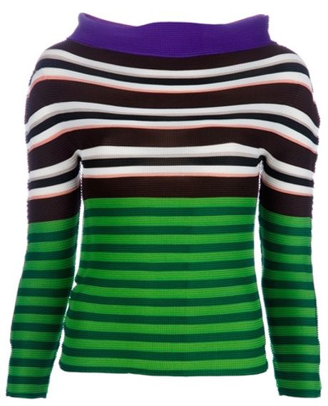 Issey Miyake Cauliflower Striped Knitted Sweater in Blue (green) - Lyst