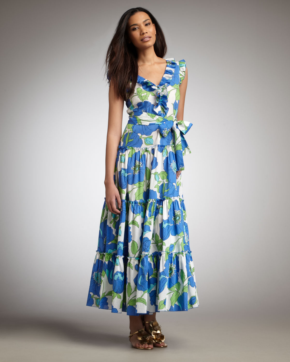 NEW KATE SPADE Sunshine Maxi DRESS 438 SIZE 0 FLORAL RUFFLE eBay