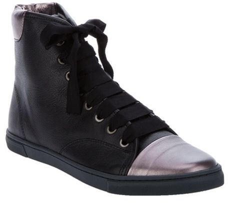 Lanvin Metallic Cap Trainer in Black - Lyst