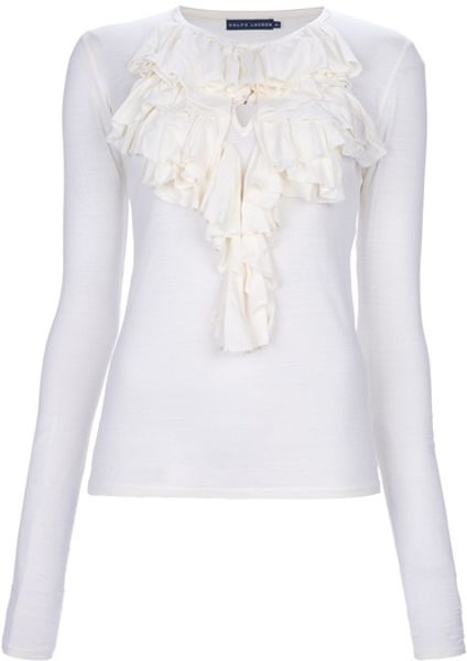 Ralph Lauren Ruffle Detail Top in Beige (cream) - Lyst