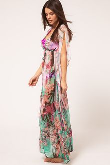 River Island Cream Lily Print Maxi Kaftan - Lyst