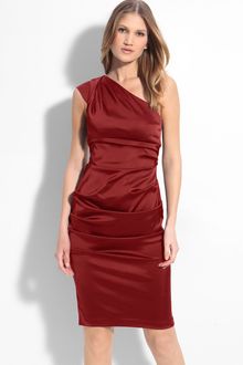 Xscape Ruched Satin One Shoulder Sheath Dress - Lyst