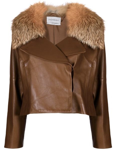 Yves Saint Laurent Cropped Jacket in Brown (tan) - Lyst