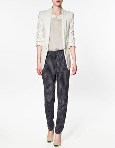 Zara Jacquard Pattern Blazer in White