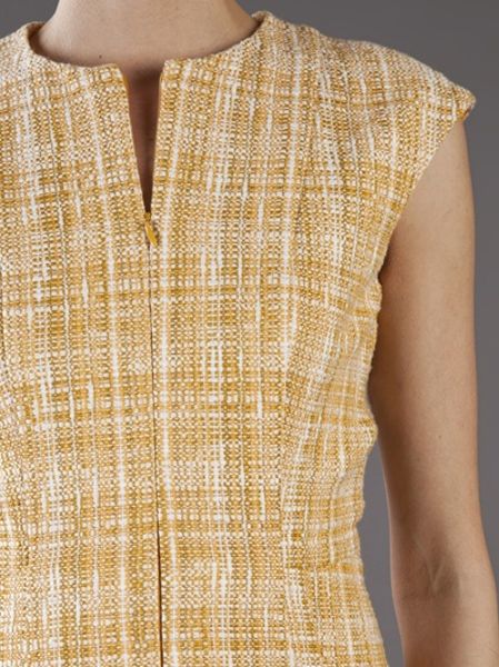 Akris Punto Tweed Cap Sleeve Dress In Yellow Lyst