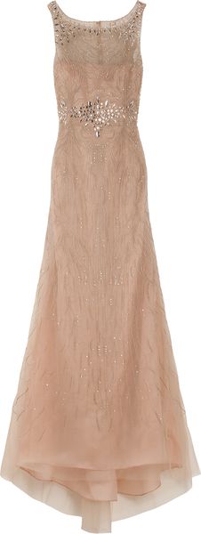 Carolina Herrera Round Neck Embroidered Gown in Beige - Lyst