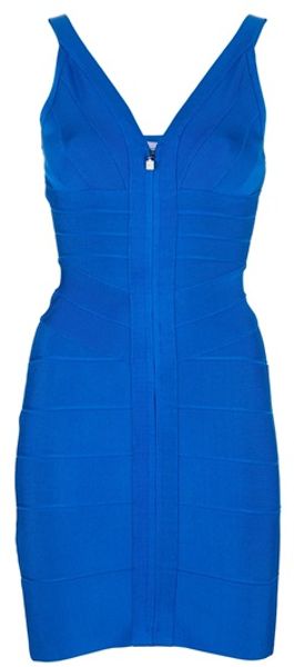 Hervé Léger Sleeveless Dress in Blue - Lyst