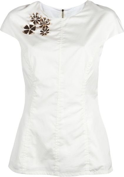 Lela Rose Flower Blouse in White - Lyst