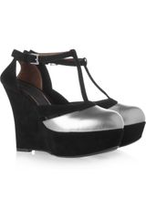 Marni Metallic Leather and Suede Wedge Sandals