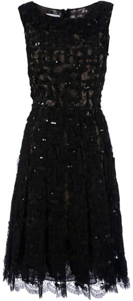 Oscar de la Renta Sequin Embellished Lace Dress - Lyst
