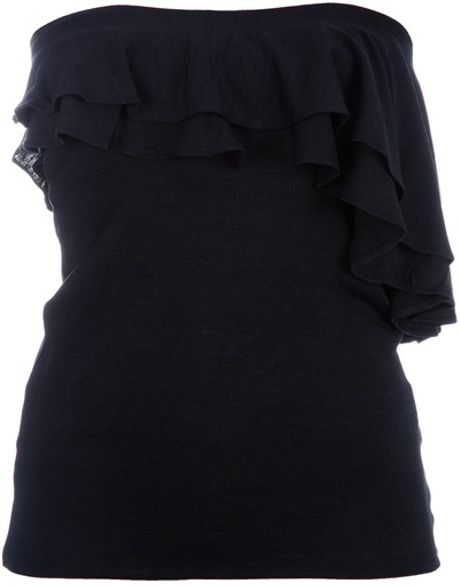 Ralph Lauren Blue Label Ruffle Detail Bandeau Top in Black (grey) - Lyst