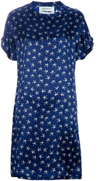 Yves Saint Laurent Printed Dress in Blue - Lyst