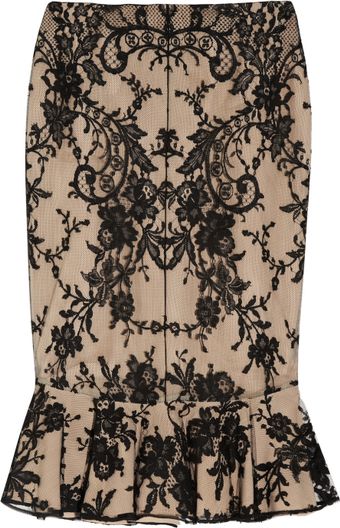 Alexander McQueen Fluted Lace and Silk Skirt - Lyst