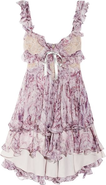 Alexander McQueen Ruffled Printed Silkchiffon Mini Dress - Lyst