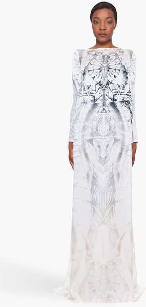  Long Silk Totem Print Dress 