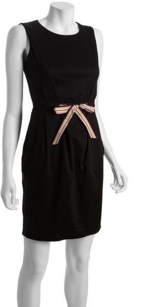  Black Stretch Cotton Sleeveless Bow Waist Dress 